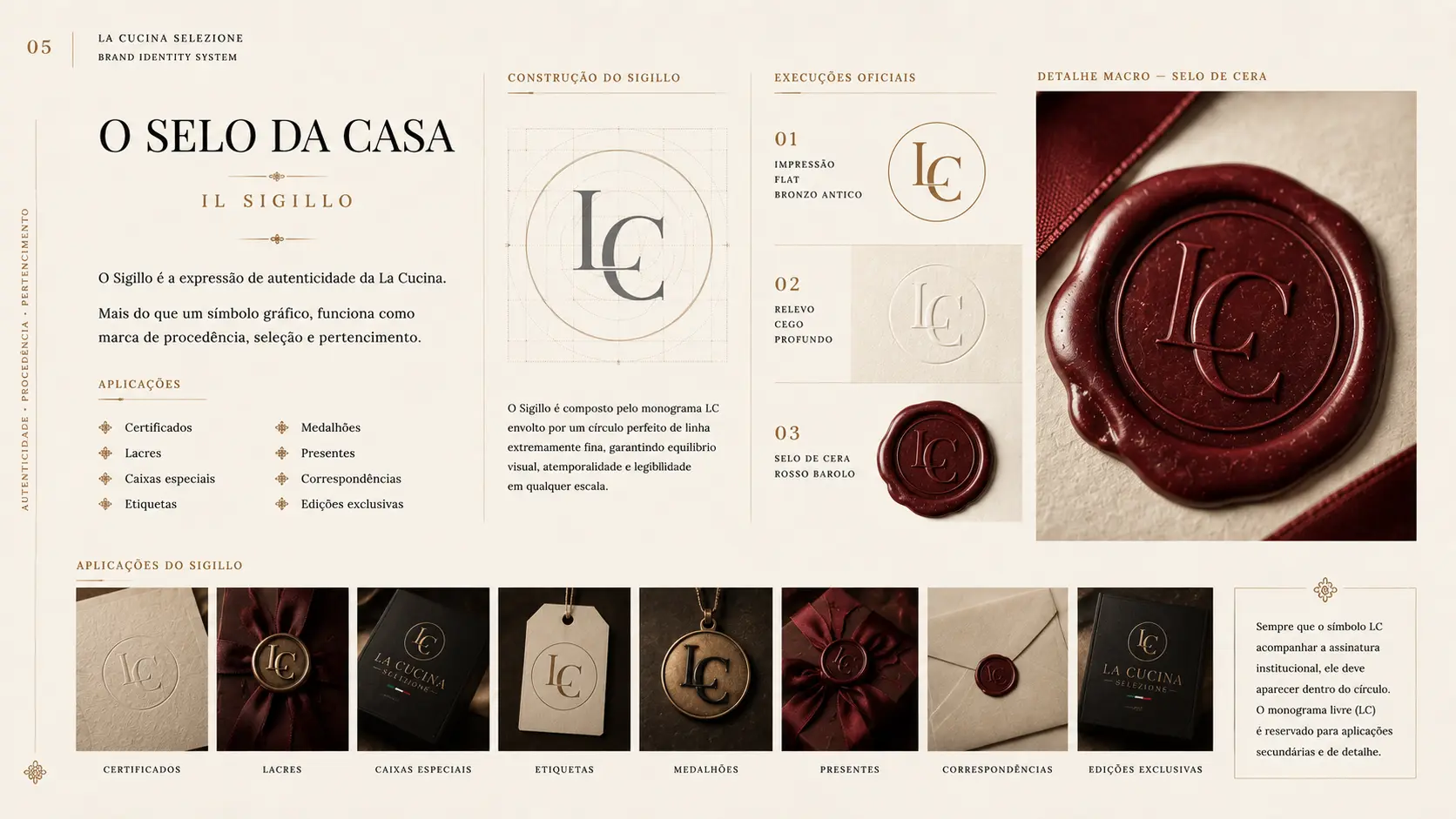 Board do sigillo com selo de cera Rosso Barolo e aplicações
