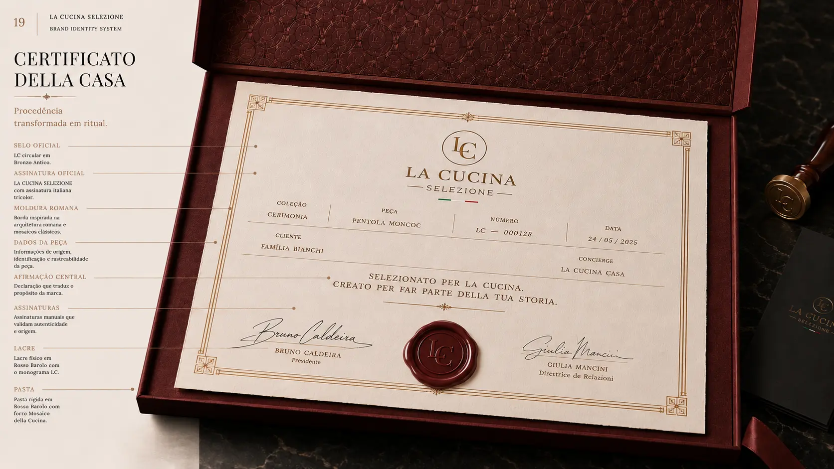Board do Certificato della Casa com lacre de cera e estojo Rosso Barolo